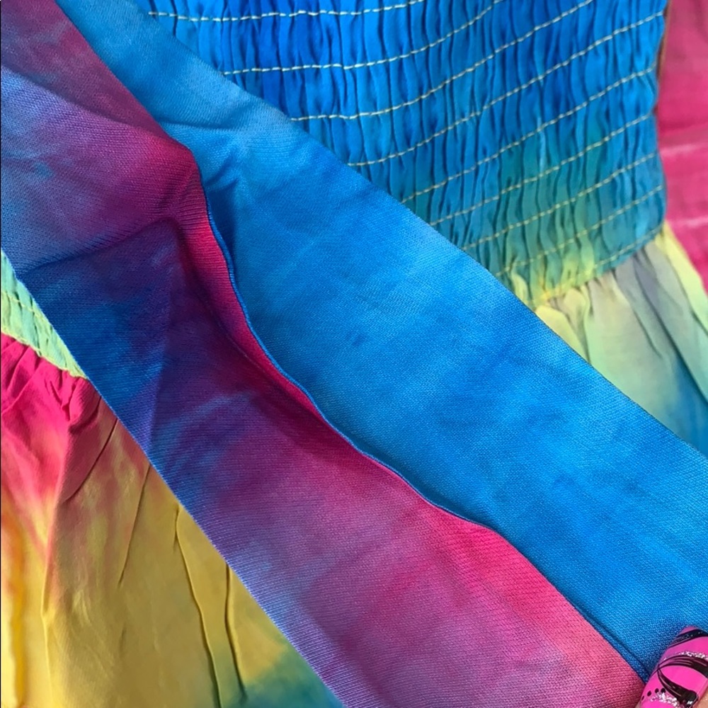 ❌DONATED❌Pink Blue Multi-Rainbow Colors Tie Dye Ruffled Short Skort Romper - Picture 7 of 9